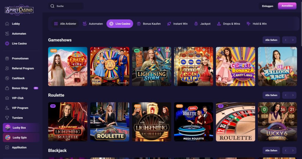 spirit casino live casino